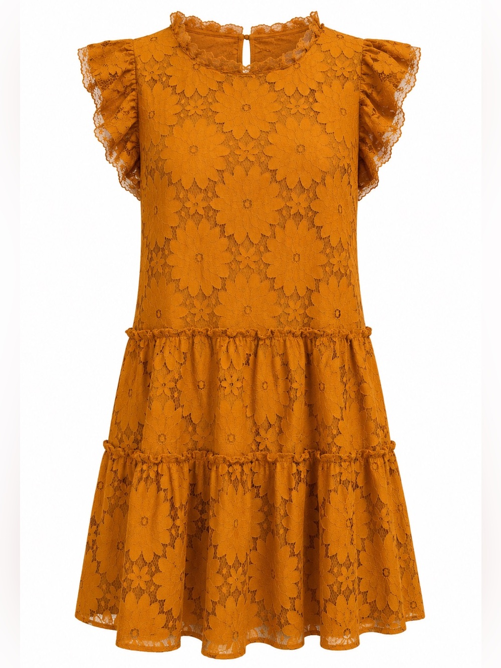 Anthropologie Blue Tassel Lace Dress 2X Rust Orange Ruffle Boho